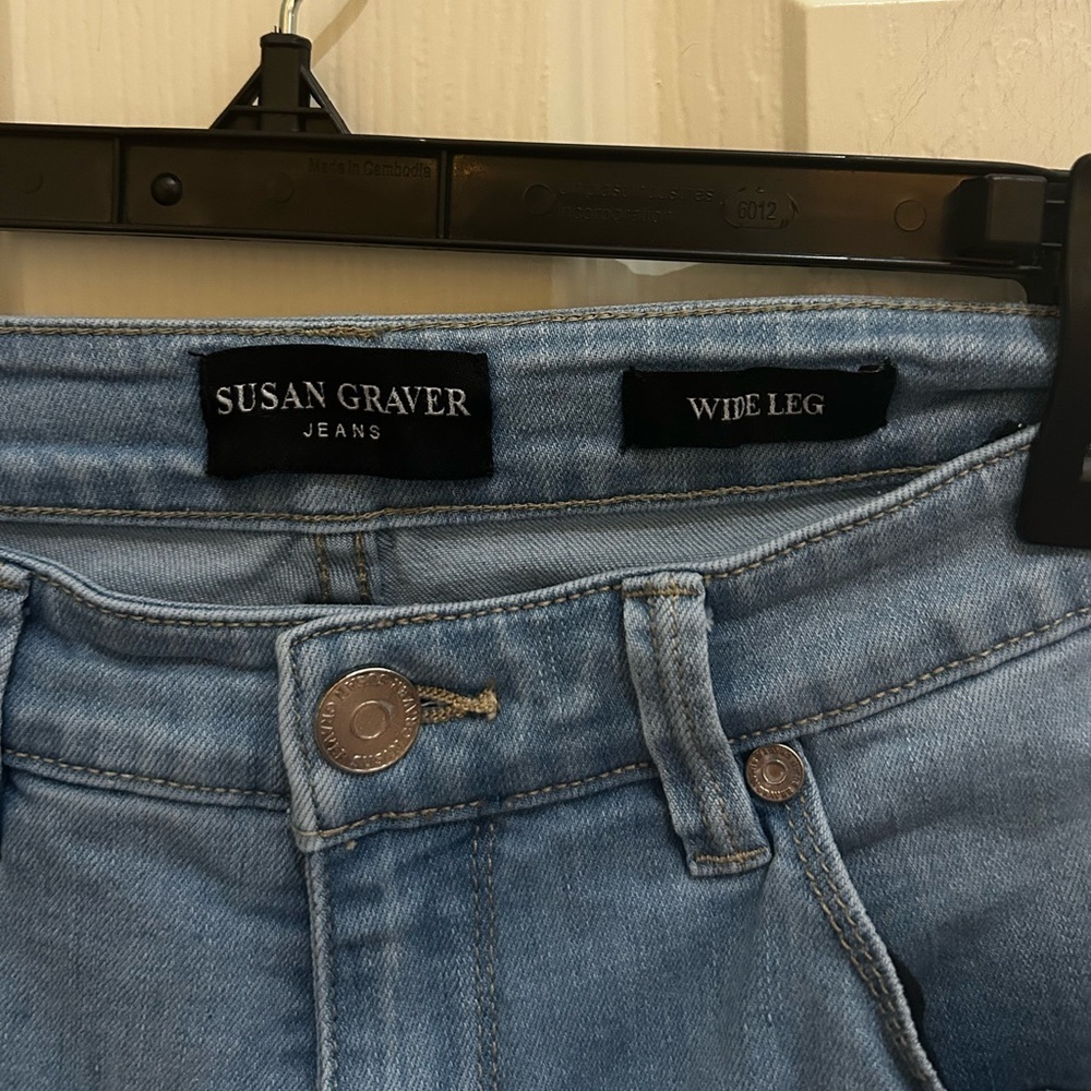 Susan Graver Blue Wide Leg Jeans Petite - Picture 6 of 13